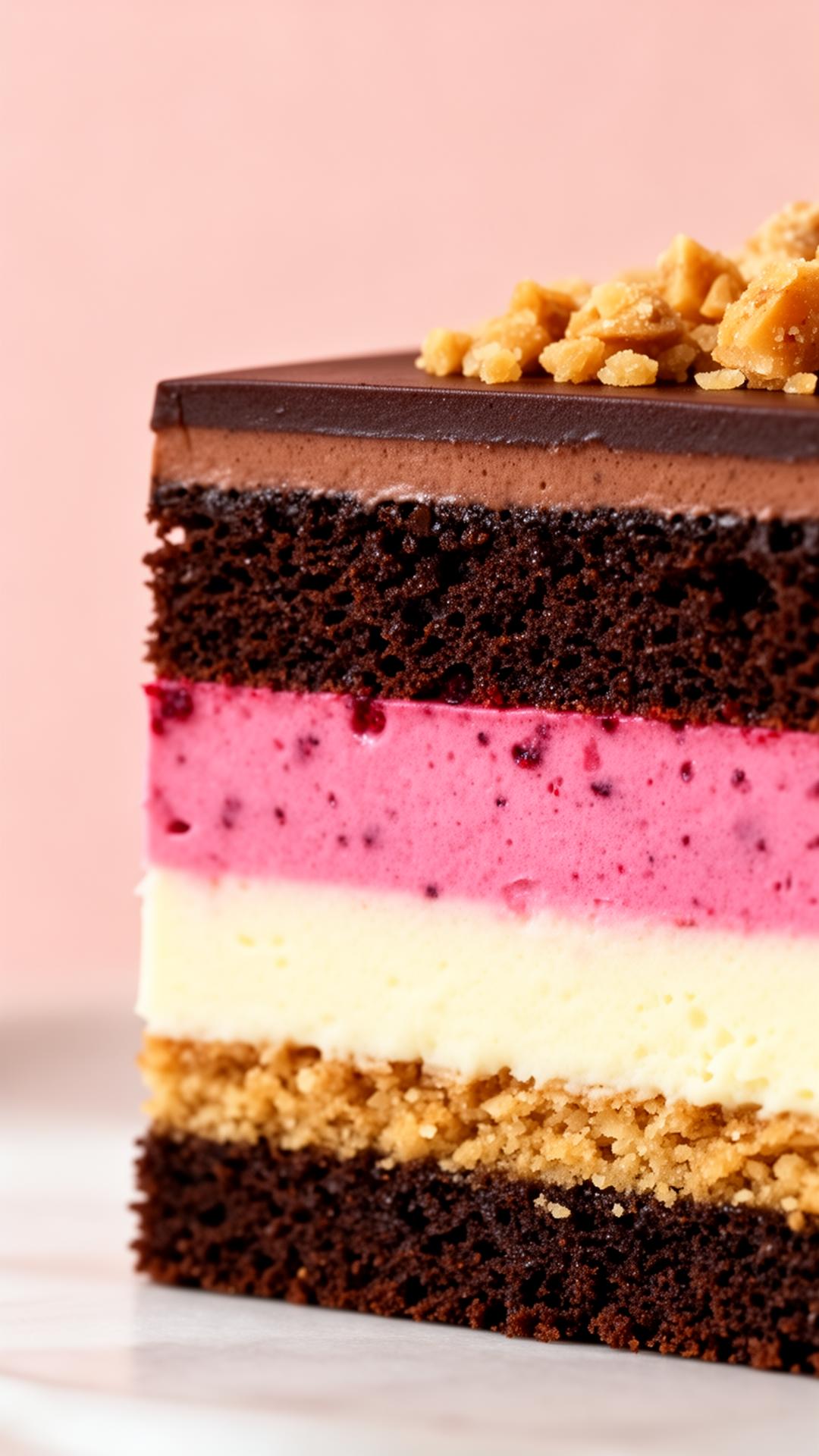 Cake cross-section showing six architectural layers